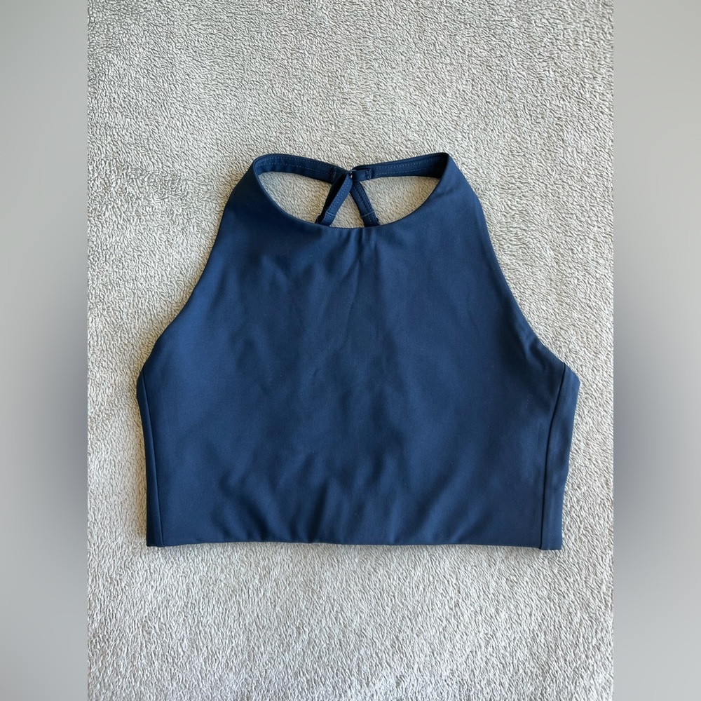 Girlfriend Collective Blue Topanga Halter Cross Back Sports Bra Size Small